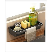 Pratik Mutfak Lavabo Düzenleyici, Süngerlik, Havluluk, Deterjanlık, Siyah