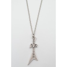 Alooya Slayer Elektro Gitar Gümüş Kaplama Düz Zincir Kolye