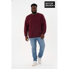 Superlife Erkek Büyük Beden Bisiklet Yaka İnce Sweatshirt Ribanalı SPR26BSW956 Cepsiz Uzun Kollu