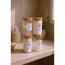 Renkli 4'lü Ahşap Kare Banyo Düzenleyici, Vakum Kapaklı, 350 ml