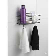 Paslanmaz Metal Güçlü Yapışkanlı Banyo Rafı ve Düzenleyici Siyah
