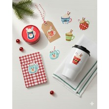 Renkli Noel ve Yılbaşı Kahve Çıkartma Seti, 10'lu, Dekoratif Kupa Figürlü Etiketler