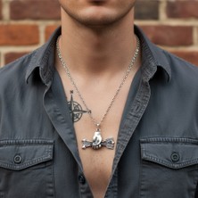 Alooya Güç Tılsımı - Ok Tutan El Gümüş Kaplama Düz Zincir Kolye