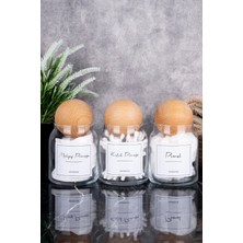 3'lü Ahşap Top Kapaklı Cam Banyo Seti Kulak Pamuğu ve Makyaj Pamuğu Organize