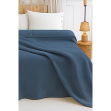 Suvay %100 Pamuklu Çift Kişilik Yatak Örtüsü Pike, Petek Desen Indigo Mavi Renkli Pike