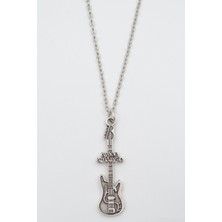 Alooya Amon Amarth Elektro Gitar Gümüş Kaplama Düz Zincir Kolye