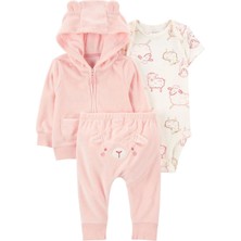 Carter's Kız Bebek Hırkalı Set 3'lü Paket - Carters 1R039810 Pembe - Yenidoğan