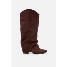 Yaya By Hotiç Kadın Süet Kahverengi Dikiş Detaylı Western Kalın Topuklu Çizme