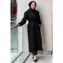 Nuss 6023 Kruvaze Yaka Kuşaklı Yırtmaçlı Tam Boy Trençkot