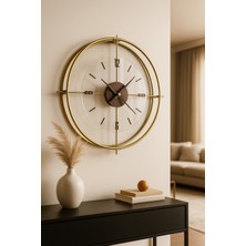 Wallover Design Jumbo Modern Sessiz Duvar Saati – Gold/ceviz Detaylı, Quartz Mekanizmalı Metal Duvar Saati 55X55 cm