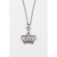 Alooya Kraliyet Taç Kolye - Erkek Kadın Kolye Gümüş Kaplama Zincir Kolye - 60 cm