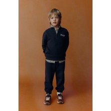 Magu Erkek Çocuk Pamuklu Siyah Fermuarlı Sweatshirt & Jogger Eşofman Takım
