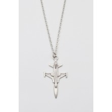 Alooya Modern F-5 Tiger Uçak Kolye - Düz Ezme İthal Zincirli Unisex Gümüş Kaplama - 60 cm