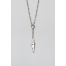 Alooya Anime Ninja Kunai Düz Ezme Zincir Kolye - Antik Gümüş Kaplama - Kadın Erkek - 60 cm