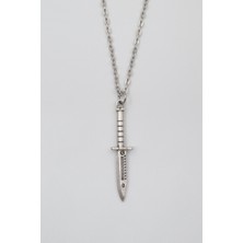 Alooya Testere Dişli Taktik Bıçak Düz Ezme Zincir Kolye - Antik Gümüş Kaplama - Kadın Erkek - 60 cm