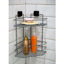 Paslanmaz, Yapışkanlı Banyo Köşeliği, Ikili, Gri, Kolay Montaj, Şampuanlık, Şık Tasarım