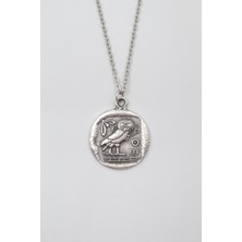 Alooya Yunan Mitolojisi Baykuş Düz Ezme Zincir Kolye - Antik Gümüş Kaplama - Kadın Erkek - 60 cm