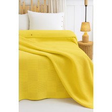 Suvay %100 Pamuklu Çift Kişilik Yatak Örtüsü Pike, Petek Desen Hardal Renkli Pike