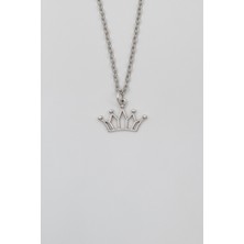 Alooya Taç Düz Ezme Zincir Kolye - Antik Gümüş Kaplama - Kadın Erkek - 60 cm