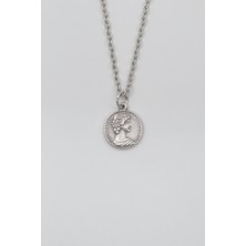 Alooya İngiliz Kraliçe II. Elizabeth Düz Ezme Zincir Kolye - Antik Gümüş Kaplama - Kadın Erkek - 60 cm