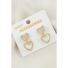 Gümüş Takıcım Kalp Yeni Sezon Taşlı Küpe