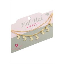 Gümüş Takıcım Hilal Çift Zincirli Halhal