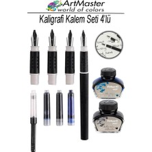 ArtMaster Kaligrafi Dolma Kalem Seti 4 Lü 1 Paket Mavi ve Siyah Yedek Mürekkep Sanat Tasarım Kalemi Hat Yazma Hattat