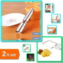 Hereveoyuncak Paslanmaz Çelik Bassmalı Baharat Değirmeni + Peynir Kesme Teli - 2li Set A3N8W1