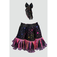 Star Pearl Kids Kız Çocuk Siyah Yıldızlı Püsküllü Etek