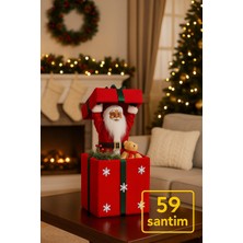 Toyfest Işıklı Noel Baba Figürlü 59 cm Büyük Dekoratif Hediye Kutusu Yılbaşı Süsleme Ürünü
