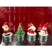 4'lü Noel Temalı Mum Seti, Yılbaşı Süsü, Kırmızı Renkli, Sıcak ve Şık Dekorasyon Aksesuarı