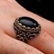 Mem Güney Silver Ağır Işçilikli Siyah Oniks Taşlı 925 Gümüş Erkek Yüzük