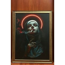 Neon Aura Karanlık Sanat Portre Tablo (Çerçeveli)