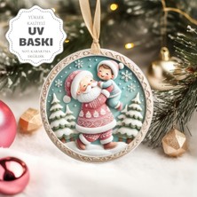 3D Uv Baskılı Yılbaşı Çam Süsü, Noel Baba ve Çocuk Tasarımı, Turuncu Renk