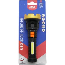 Marsilyan KÜÇÜK=15CM 2in1= Osl LED - Cob LED USB Şarjlı El Feneri 3-Kademe Işık - Flaşör Şarj Göste