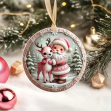 Yılbaşı Süsü, 3D Tasarım, Uv Baskı, Noel Baba ve Geyik Temalı, Turuncu Renkli