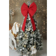 Beige & Stone Kurdele Yıllbaşı Ağaç Süs Noel Kırmızı Fiyonk 55X50 cm Büyük