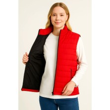 Melen Moda Şişme Fermuarlı Yelek Su Itici Kapitone Astarlı Kumaş Cepli Hafif Kışlık Spor Rahat Kalıp - Kırmızı