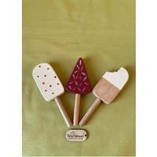 Renkli Ahşap Dondurma Seti 3'lü, El Yapımı Organik Eğitici Oyun Arkadaşınız