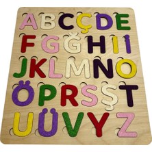 Rüya Keçe Kaplı Alfabe Puzzle, Renkli Ahşap Harf Öğrenme Oyunu