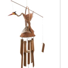 Kahverengi Leylekli Bambu Rüzgar Çanı Dekoratif Süs