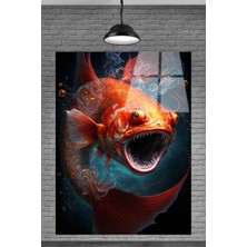 Marsilyan  Denizdeki Turuncu Balık Korkutucu Cam Tablo