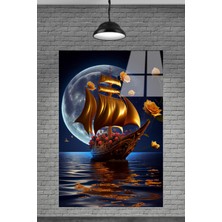 Marsilyan  Denizdeki Gemi Gece ve Ay Cam Tablosu