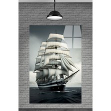 Marsilyan  Denizdeki Beyaz Yelkenli Gemi Cam Tablosu