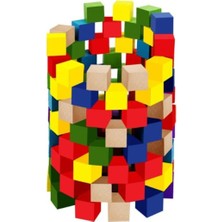 Renkli Ahşap Küpler Oyunu, Eğitici ve Dengeleyici 100 Parça