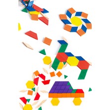 Renkli 125 Parça Ahşap Tangram Seti Eğitici ve Öğretici Oyun Seti