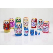 Renkli Ahşap Bebek Matruşka 5'li Iç Içe Tasarım Dekoratif Biblo