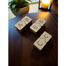 Yeşil Ahşap Alfabe Puzzle, 32 Harf, Montessori Büyük Küçük Harf Eşleme Oyunu