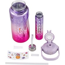 2'li Set Motivasyon Matara, Uv Kaplama, 2000 ml + 300 ml Sticker Hediyeli