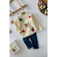 Miniğimin Cicileri Yılbaşı Konsepli Taytlı Triko Unisex çocuk takım - Krem